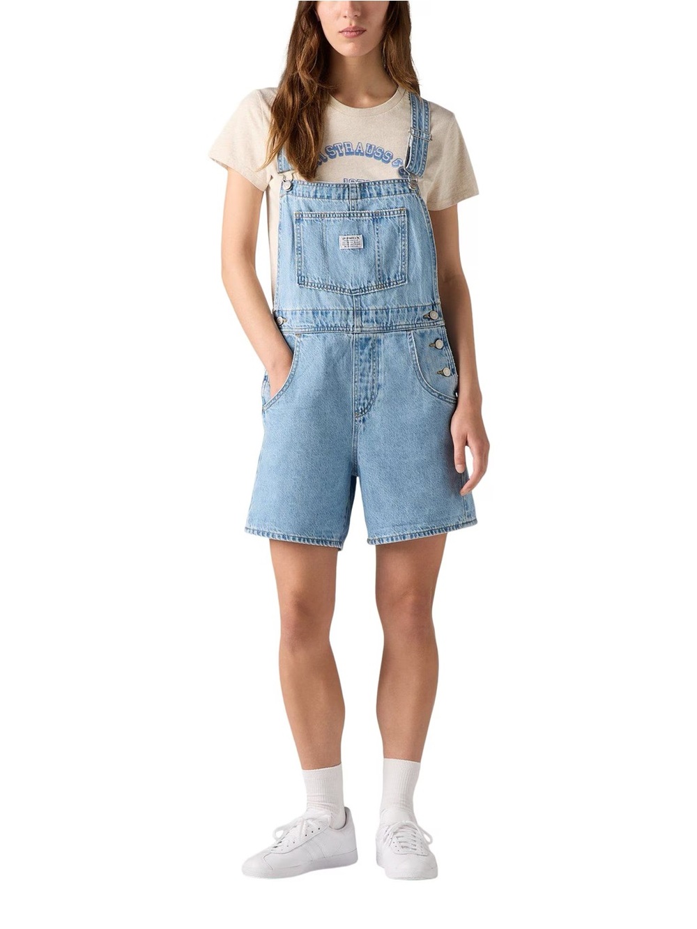 Light Wash Denim Short Overalls for Women